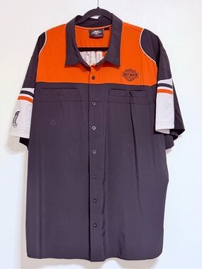 Harley-Davidson Men’s Black & Orange Short Sleeve Work Shirt 3XL